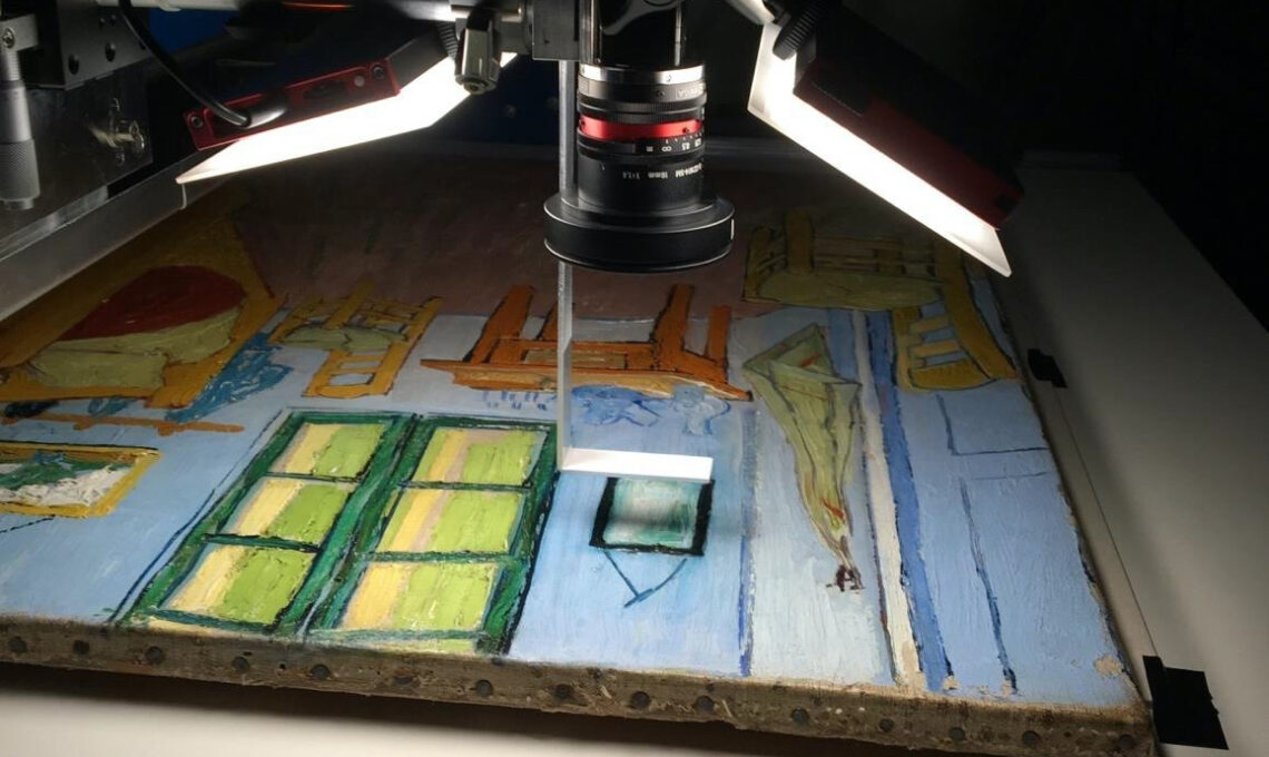 instrument taking colour measurements of Van Gogh painting