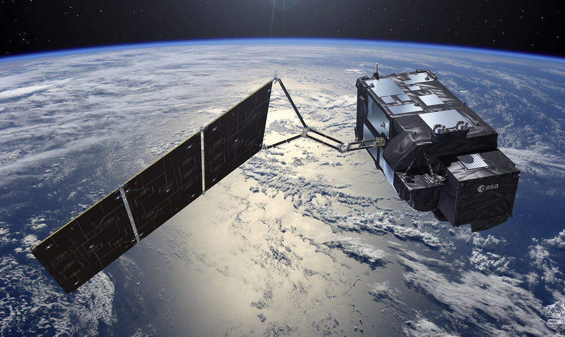 Artists view of the Sentinel 3 satellite in space above the earth