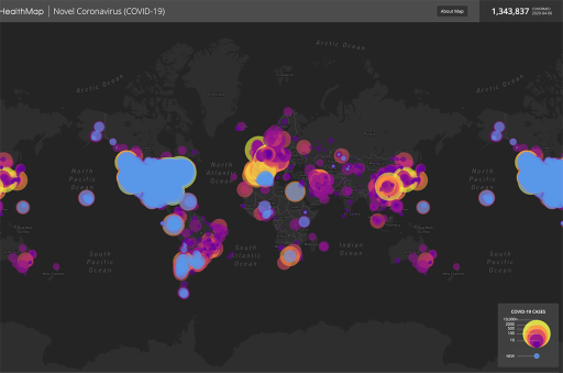 Screenshot of Healthmap COVID-19 data visualisation