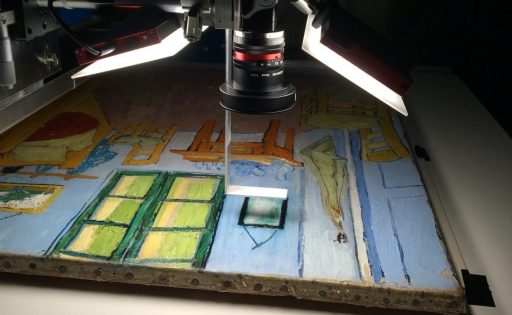 instrument taking colour measurements of Van Gogh painting