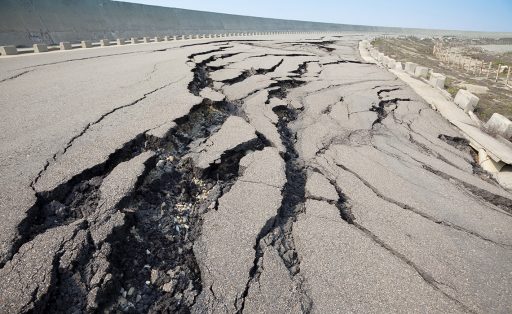 cracked road after earthquake