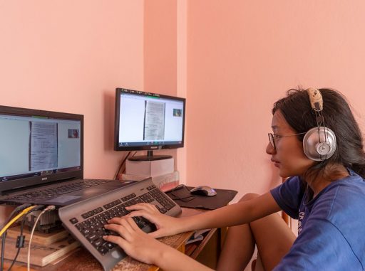 Student attending an online class in Nepal