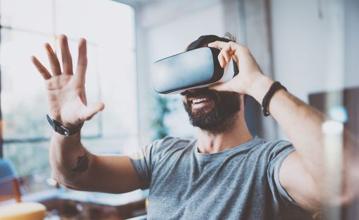 Man using virtual reality head set