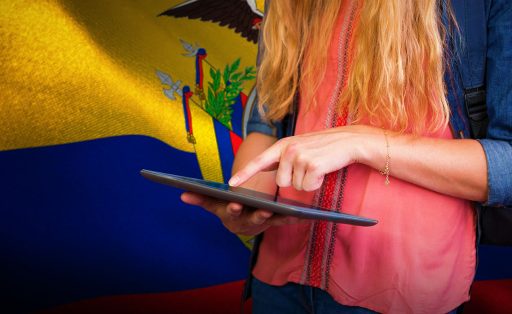 student using tablet in ecuador